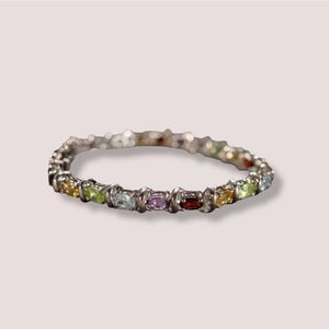 Genuine Vintage Womens Real Gemstone Sterling Silver Tennis Bracelet